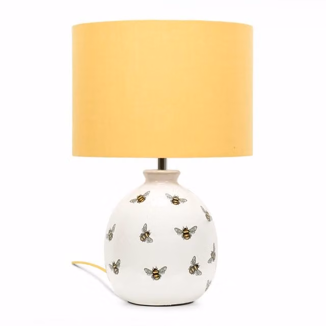Jayne Bumble Bee Ceramic Table Lamp in White and Yellow