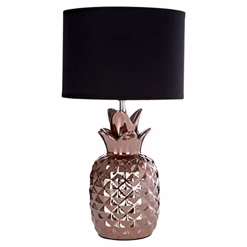 Orsina Pineapple Table Lamp with Copper Ceramic Base and Fabric Shade in Black and Gold, W/D/H: 23 x 23 x 40 cm – 2