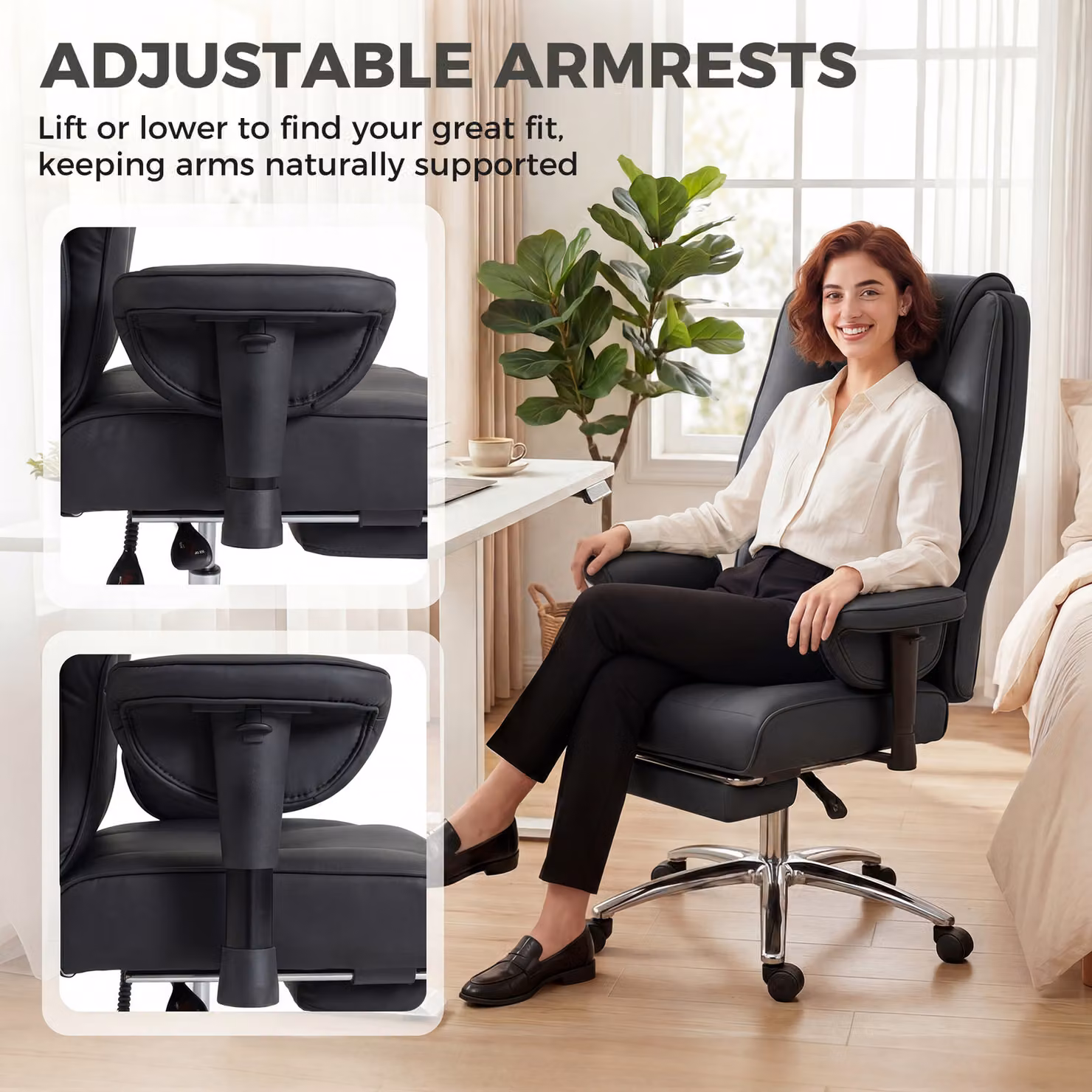 HOMCOM Executive Office Chair in Black Pet Friendly Synthetic Leather with Adjustable Armrests and Headrest – 5