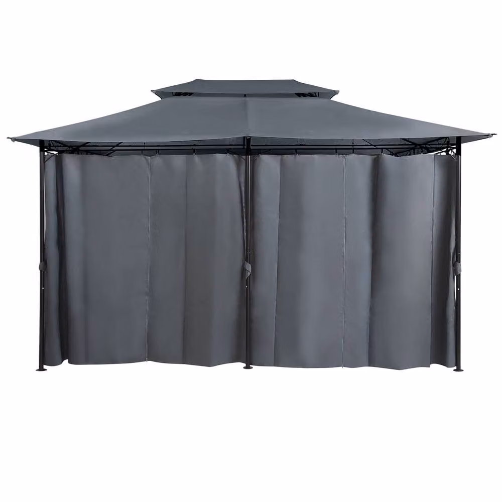 Wyld and Coco Hip Gazebo with Black Steel Frame and Dark Grey Curtains, W: 400 cm, D: 300 cm – 3