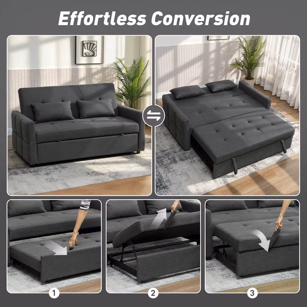 STILVORA Modern Grey Fabric Two-Seater Click-Clack Sofa Bed with Armrests and Castors – 5