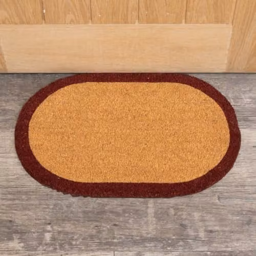 Melody Maison Natural Oval Coir Door Mat with Wine Red Border, Brown, W/D: 60 x 40 cm
