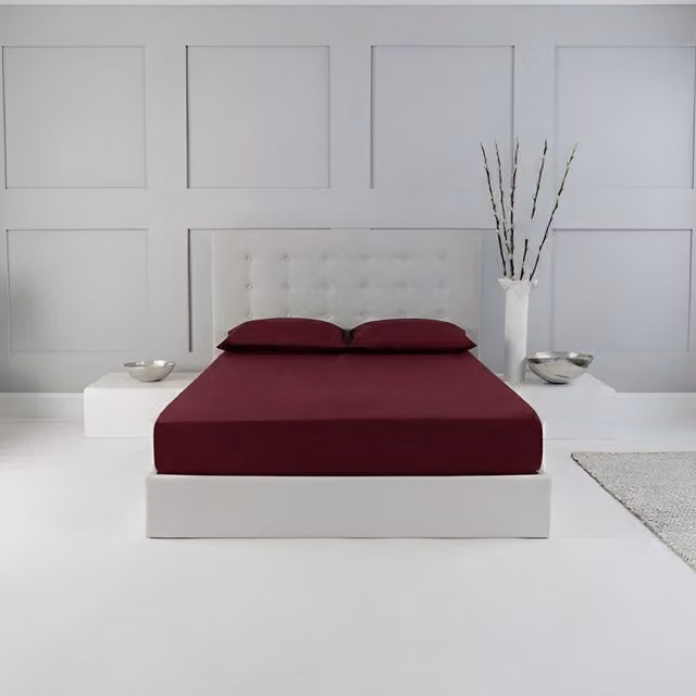 Snug City Home Sweet Home UK Super King Polycotton Plain Dyed Extra Deep Fitted Sheet in Burgundy, W/D/H: 200 x 180 x 25 cm – 1