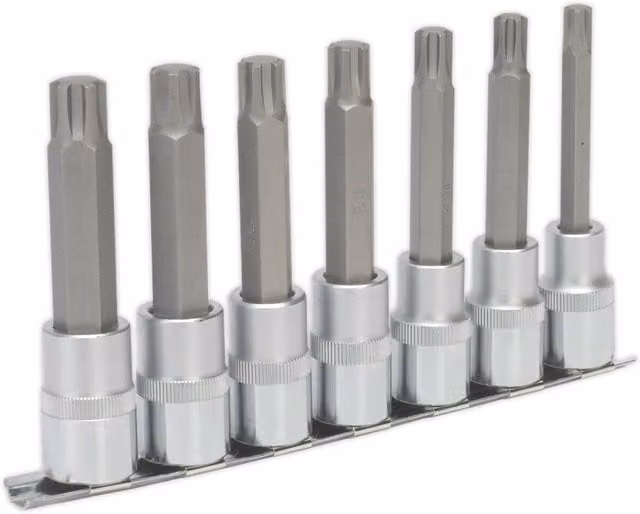 Loops 7pc Ribe Star Socket Bit Set, 1/2 inch Square Drive, S2 Steel, Silver