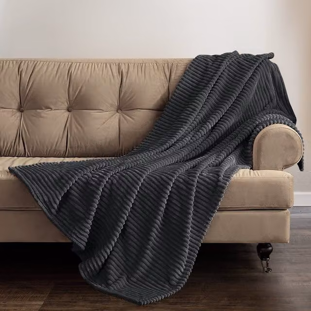 Velosso Plaid Cord Ribbed Blanket Throw in Anthracite Grey, W: 150 cm, D: 200 cm