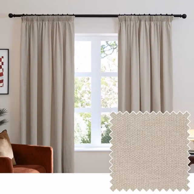 Riva Home Soft Chenille Blackout Pencil Pleat Curtains, Beige, H: 229 cm x W: 137 cm – 1