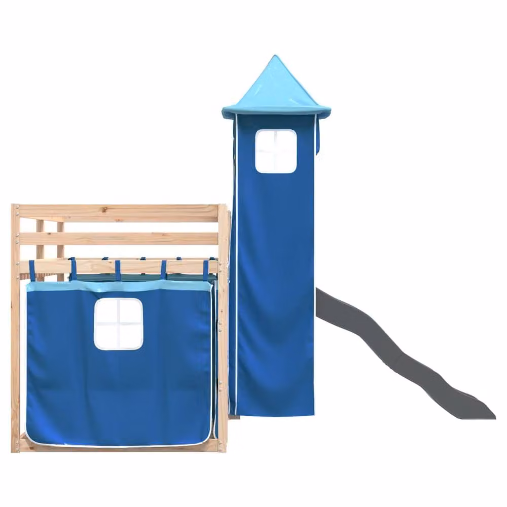Berkfield Home Blue Solid Wood Childrens Bunk Bed with Slide and Curtains W/D/H: 80 x 200 cm – 4
