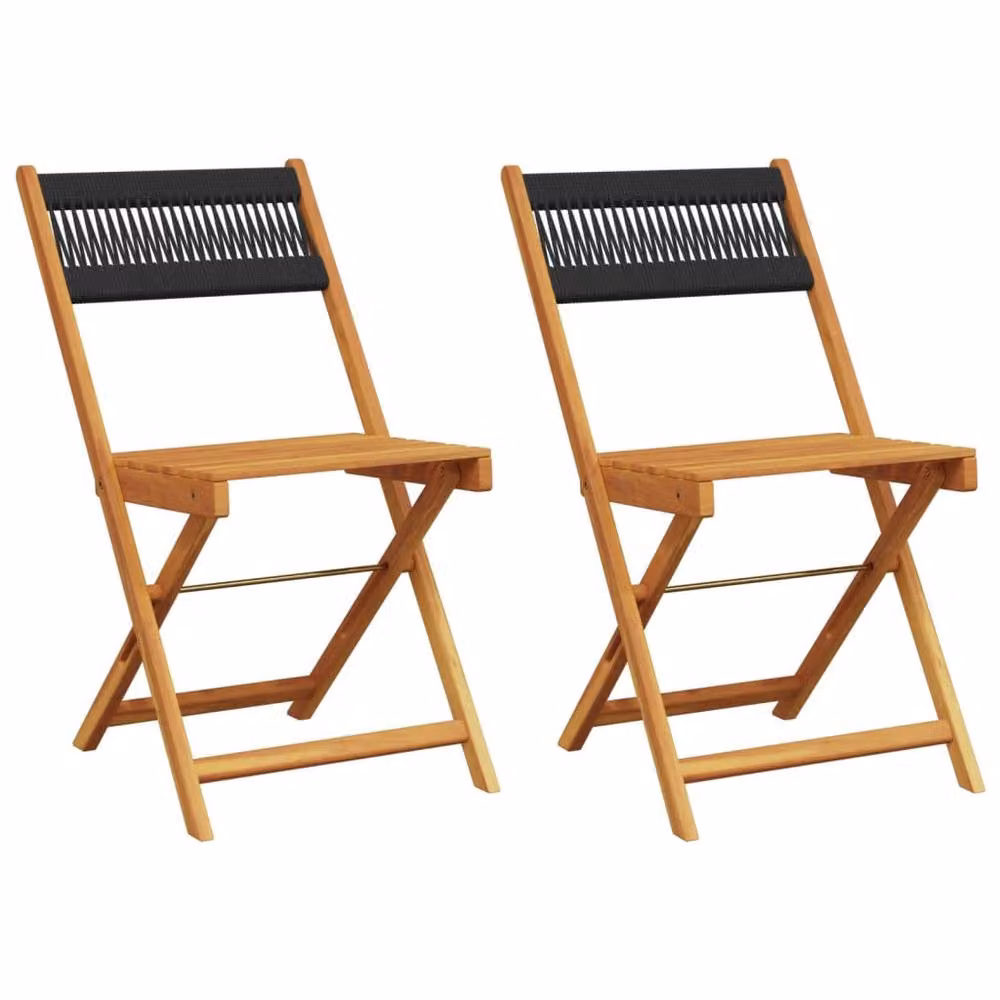 Berkfield Home Beautiful Bistro Chairs, Set of 2, Black Acacia Wood and Tan Rope – 2
