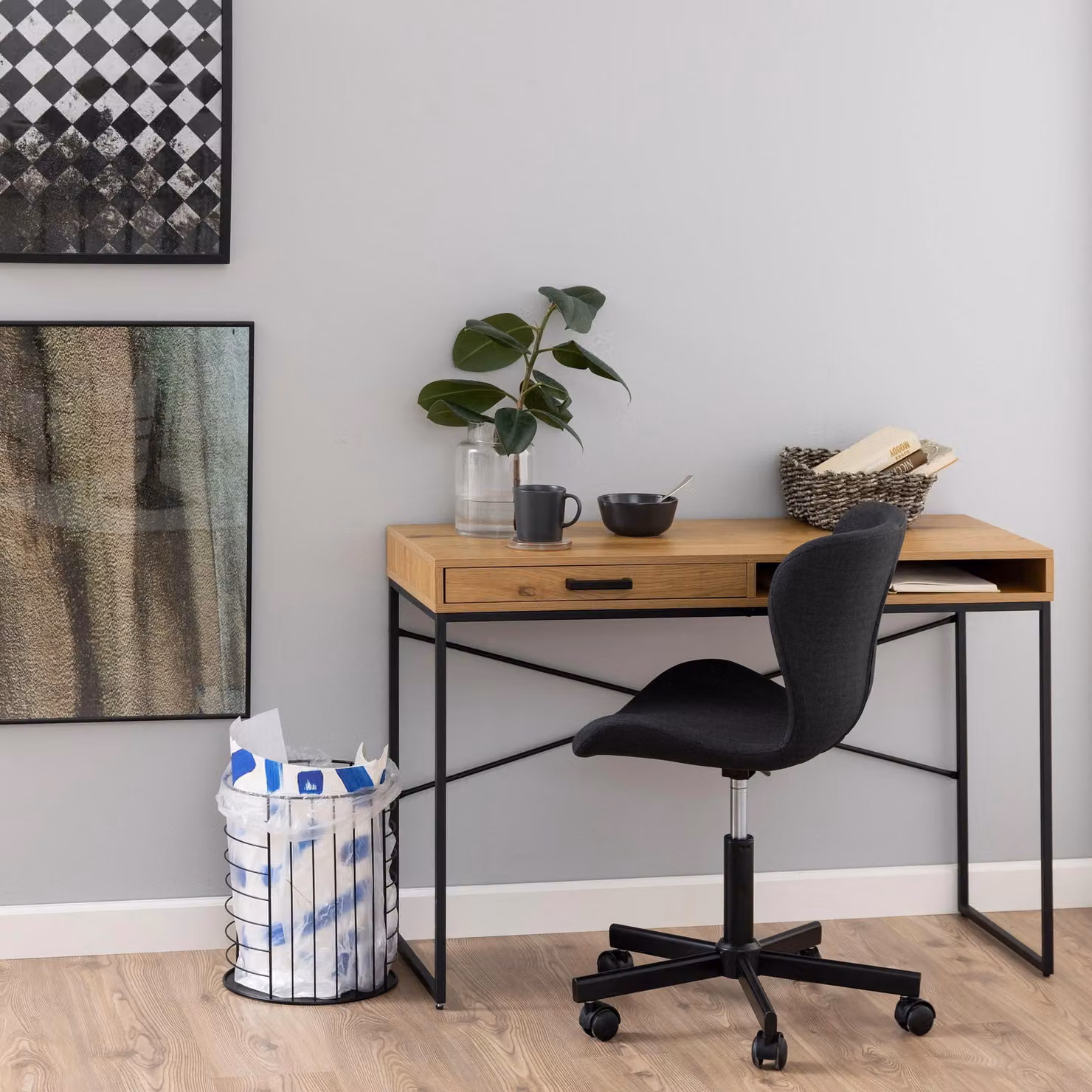 Furniture To Go Seaford Modern Writing Desk in Wild Oak with Single Pedestal and Grommet – 4