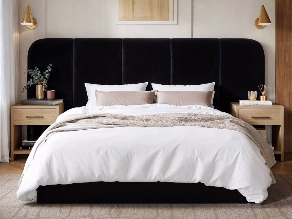 Solace+Co Sienna Hotel Ottoman Bed in Black Velvet, W/D/H: 180 x 200 x 261 cm – 2