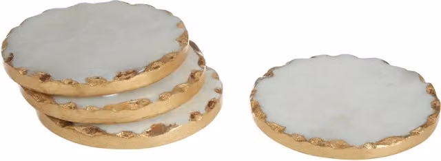 Orsina Empire Set of 4 Round White Marble and Gold Coasters