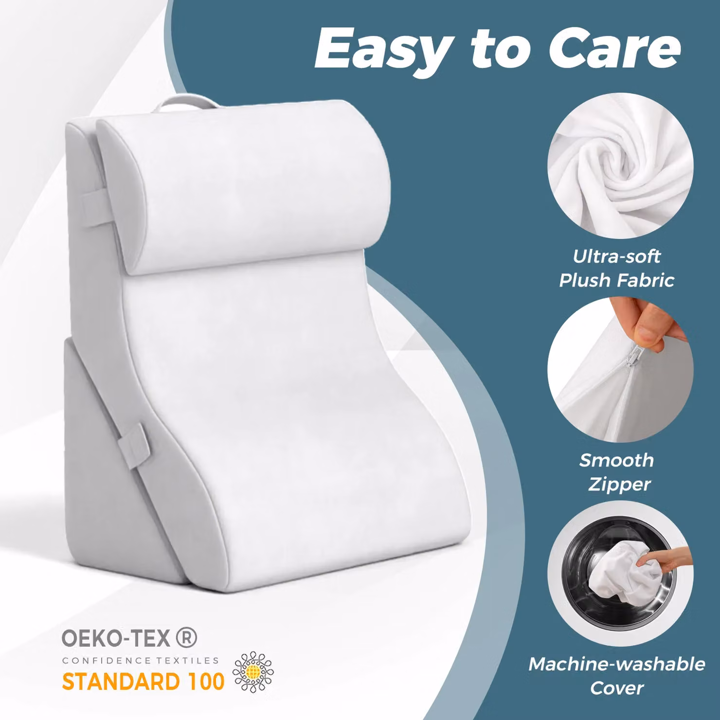Gymax 3 Piece Orthopaedic Bed Wedge Pillow Set in White with Removable Covers – 4