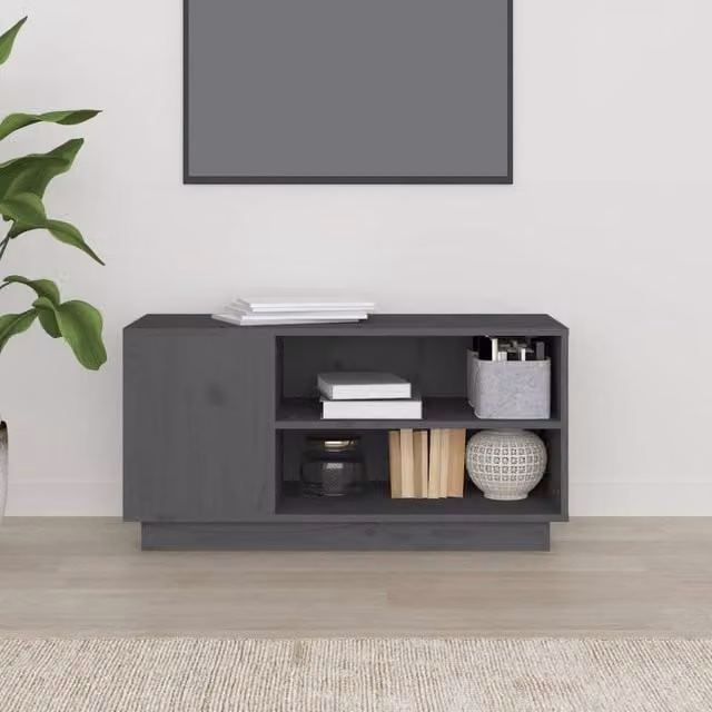 Berkfield Home Grey Solid Wood Pine TV Cabinet W: 80 cm, D: 35 cm, H: 40.5 cm – 1
