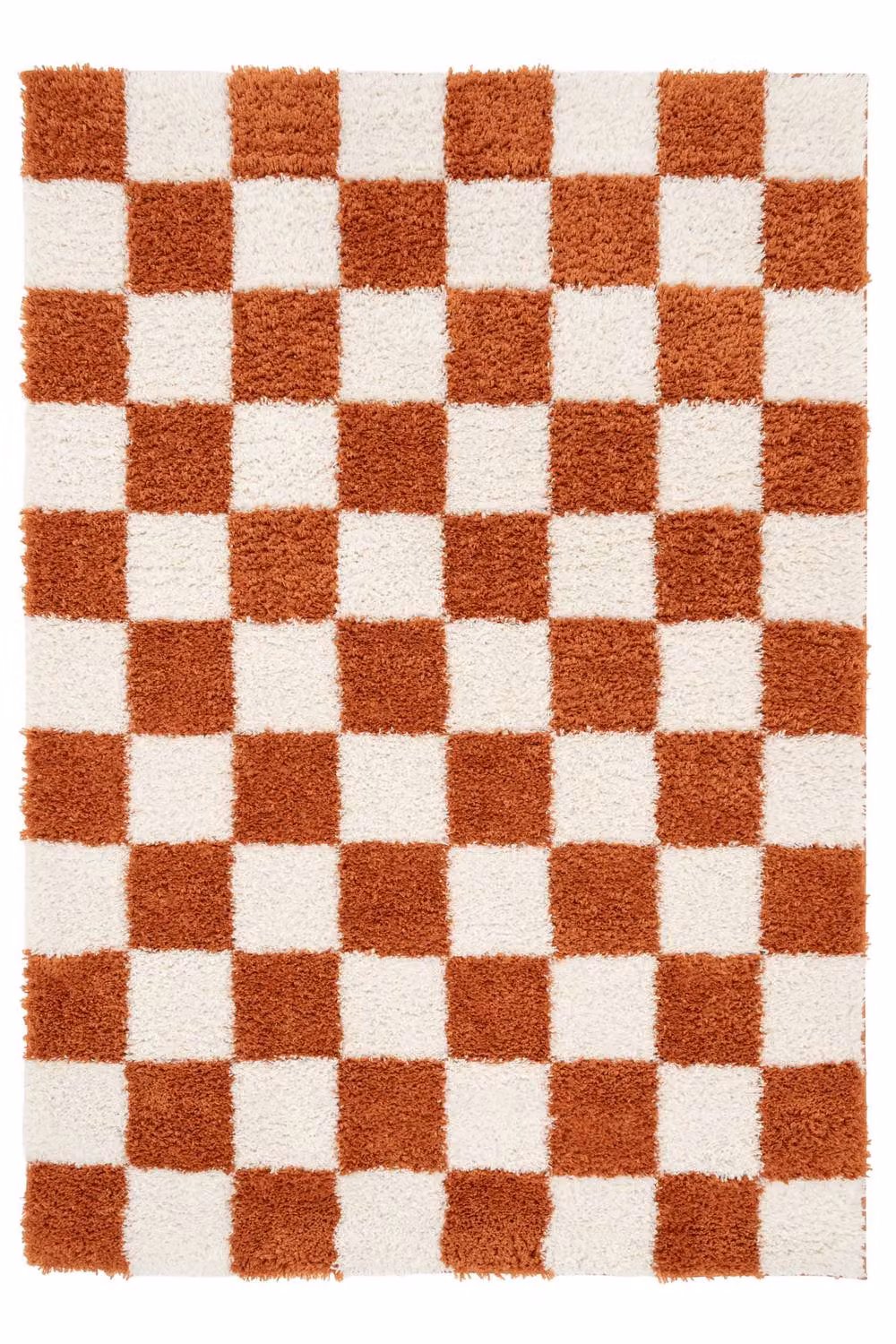 Kukoon Terracotta and Beige Checkerboard Shaggy Living Room Area Rug W: 80 cm, L: 300 cm – 8