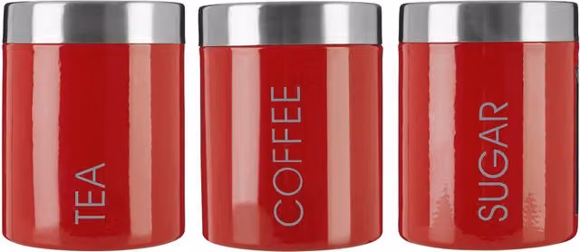 Premier Housewares Red Enamel and Stainless Steel Airtight Tea, Coffee and Sugar Canister Set