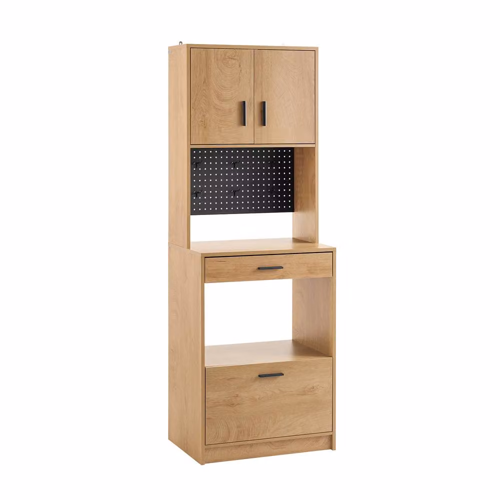 SoBuy Modern Space-Saving Kitchen Sideboard with Pegboard Back in Light Oak – 2