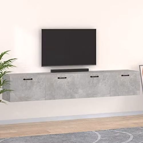vidaXL Set of 2 Wall-Mounted Cabinets in Matt Grey MDF with Hinged Doors and Internal Shelves, W/D/H: 100 x 36.5 x 35 cm – 2