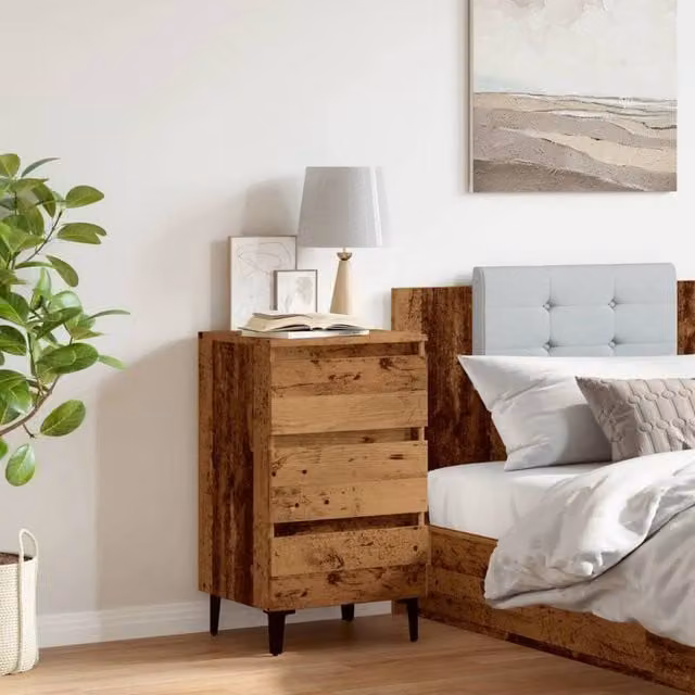 Berkfield Home Classic Bed Cabinet in Brown with Metal Legs, W/D/H: 40 x 35 x 69 cm – 1