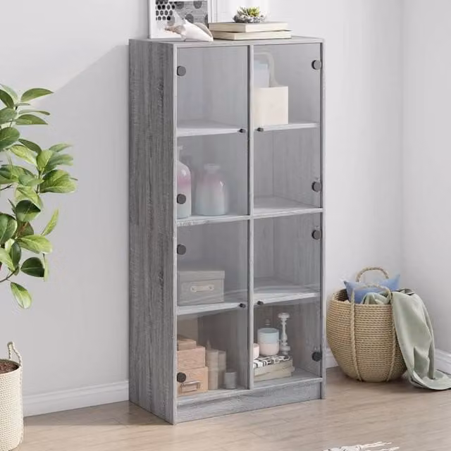 Berkfield Home Modern Highboard with Glass Doors in Grey and Black, W/D/H: 68 x 37 x 142 cm