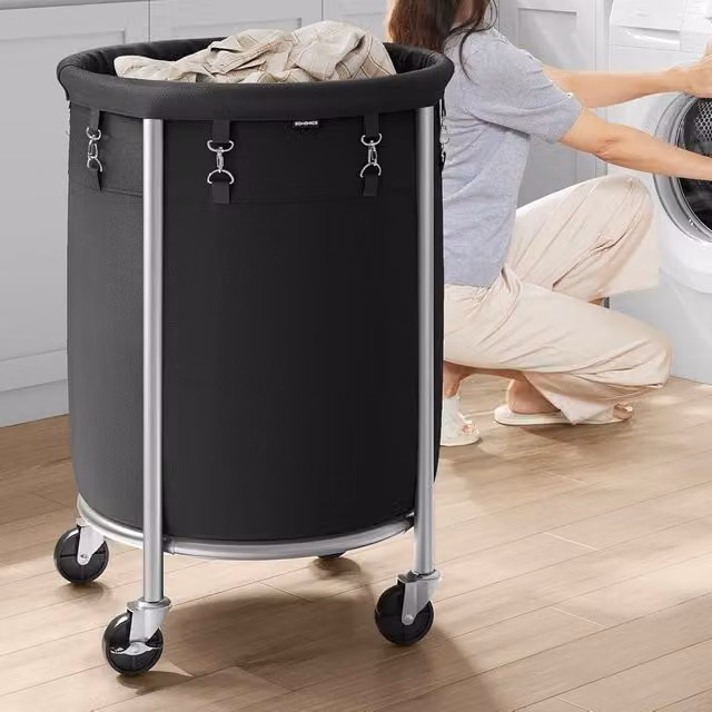 SONGMICS Mobile Washing Cart Laundry Hamper with Wheels and Removable Bag, Black