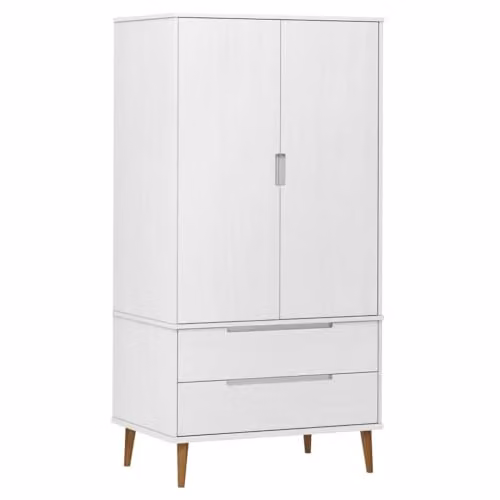 vidaXL MOLDE White Wardrobe in Solid Pine Wood with Integrated Drawers, W/D/H: 90 x 55 x 175 cm – 1