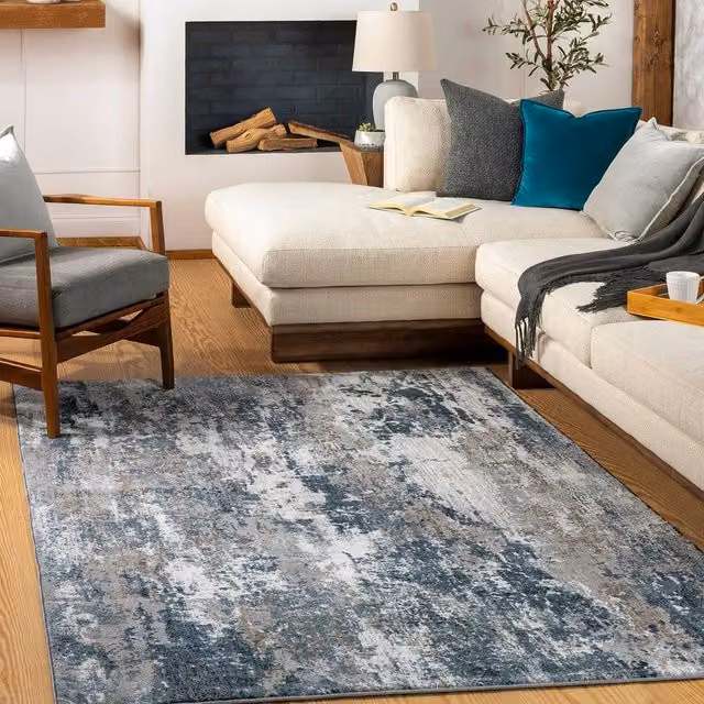 Livabliss Allegro Abstract Modern Marble Living and Dining Room Rug in Blue, Beige and Grey, W: 160 cm, D: 215 cm