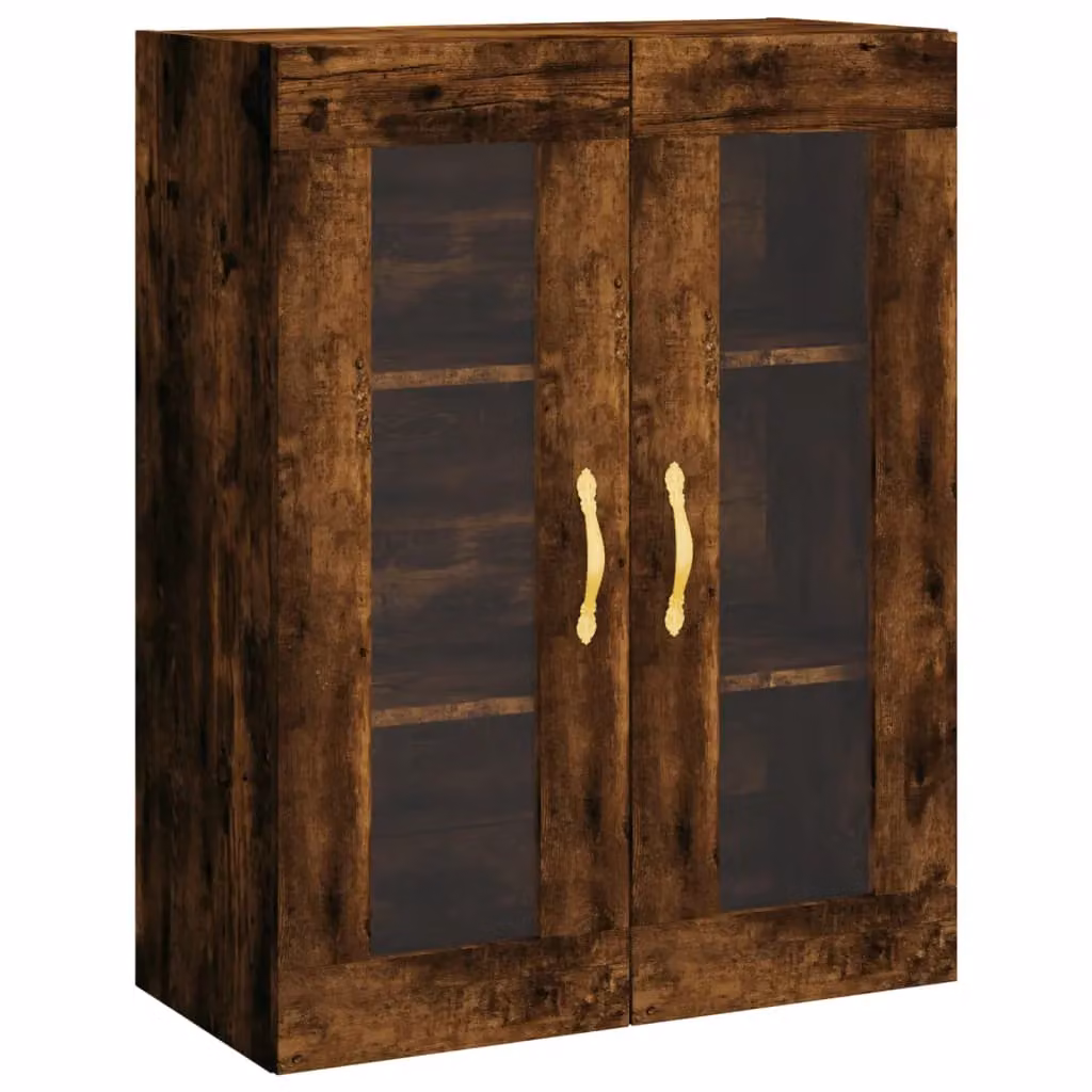 Berkfield Home Wall Mounted Smoked Oak Cabinet with Glass Doors in Brown, W/D/H: 69.5 x 34 x 90 cm – 2