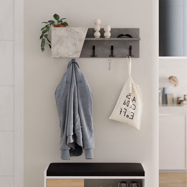 Eleva Decortie Modern Wall Mounted Coat Hanger with Distributed Point Hooks in Matt Grey