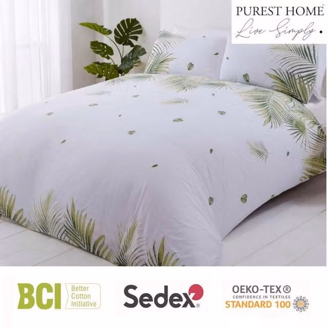 Rapport Reversible Floral Tropics Duvet Cover Set in Green and White, W: 140 cm x L: 200 cm