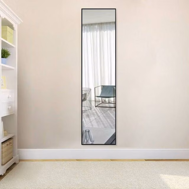 Livingandhome Minimalist Rectangular Full Length Wall Mirror in Black Metal and Glass
