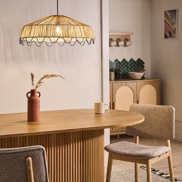 Wyld and Coco Natural Beige Handwoven Rattan Pendant Lamp Boho Suspended Ceiling Light – 1