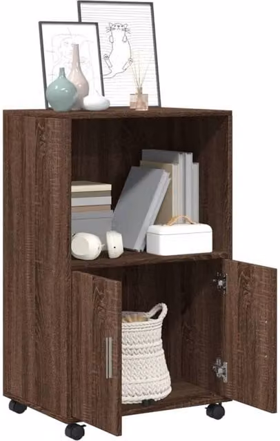 Berkfield Home Rolling Cabinet in Brown Oak, W/D/H: 55 x 40 x 91 cm