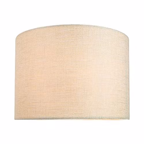Happy Homewares Modern Round Fabric and Metal Drum Lampshade in Beige or White, Diameter: 25 cm