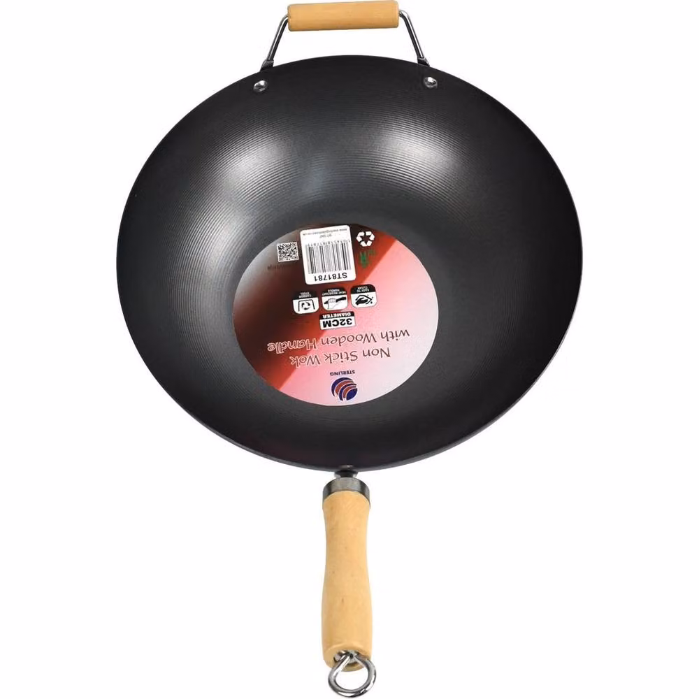 Ventryn Non Stick Wok Deep Cooking Pan with Wooden Handle, Black, Diameter: 32 cm – 2