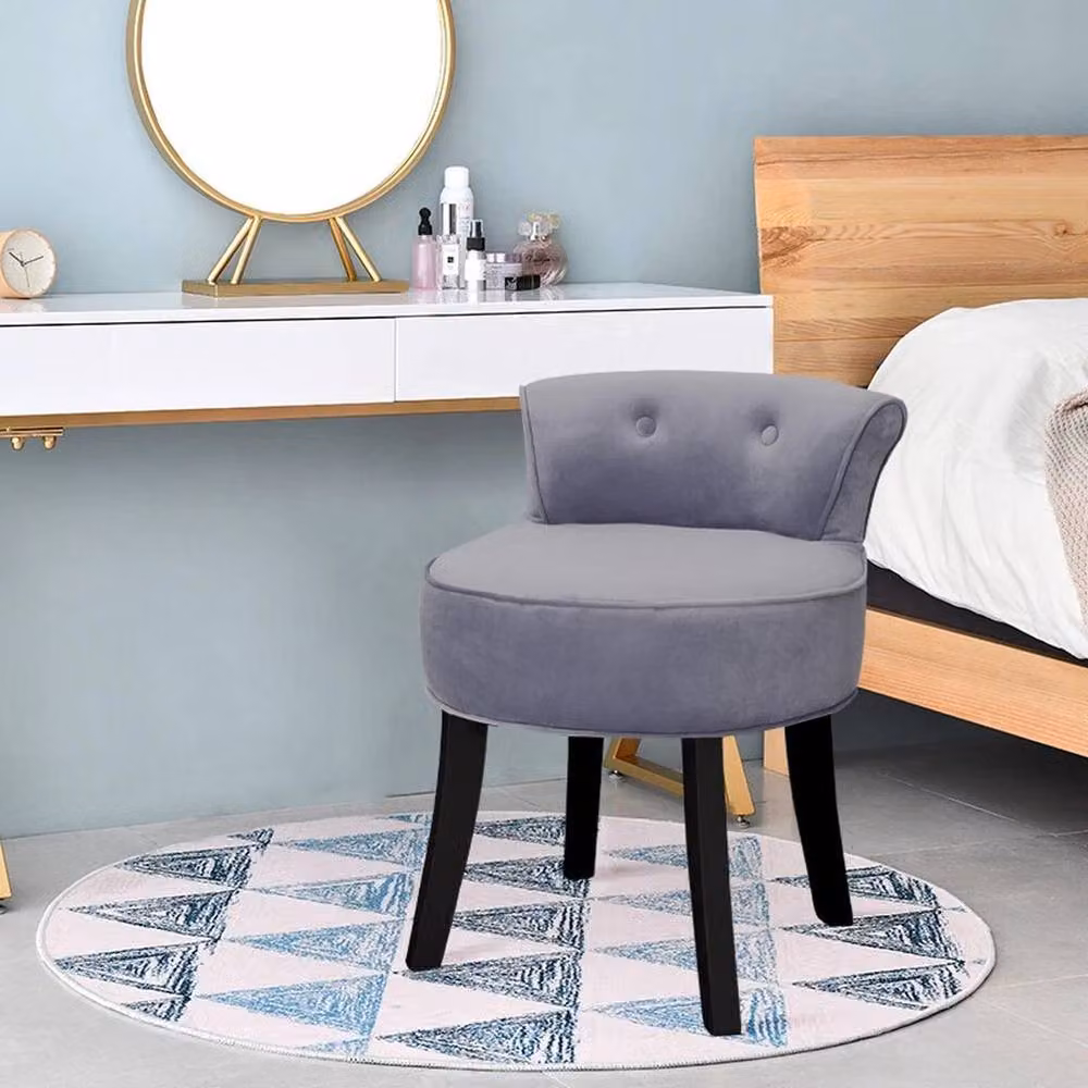 KORVIXA Grey Velvet Dressing Table Stool with Black Wood Frame – 4