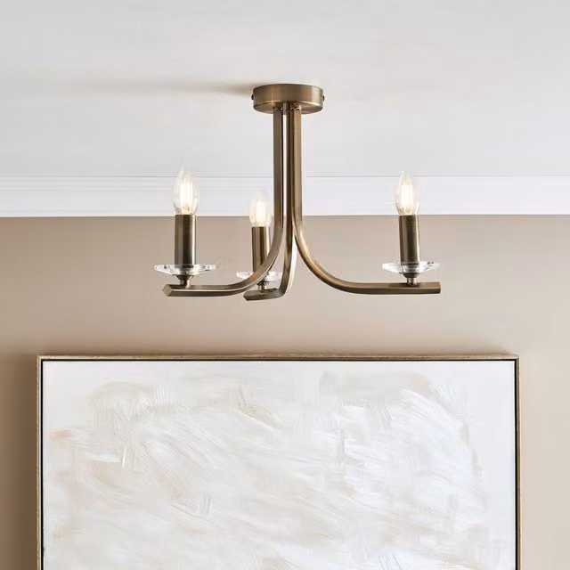 Pagazzi Morden 3 Light Semi Flush Ceiling Light in Gold and Antique Brass