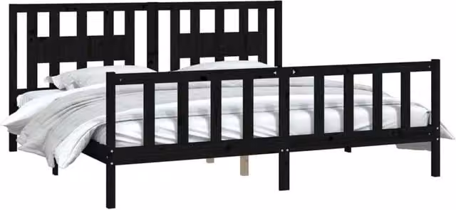 Berkfield Home Beautiful Bed Frame with Headboard in Black Solid Pine, W/D/H: 200 x 200 x 69.5 cm – 1