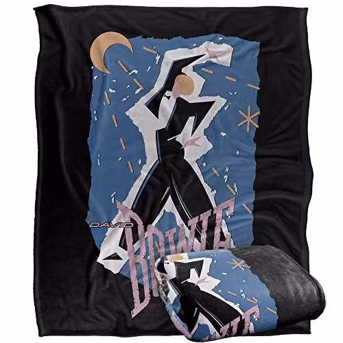 LOGOVISION David Bowie Iconic Guitar Gradient Super Soft Microfibre Throw Blanket, White and Multicolour, W: 152 cm, D: 127 cm