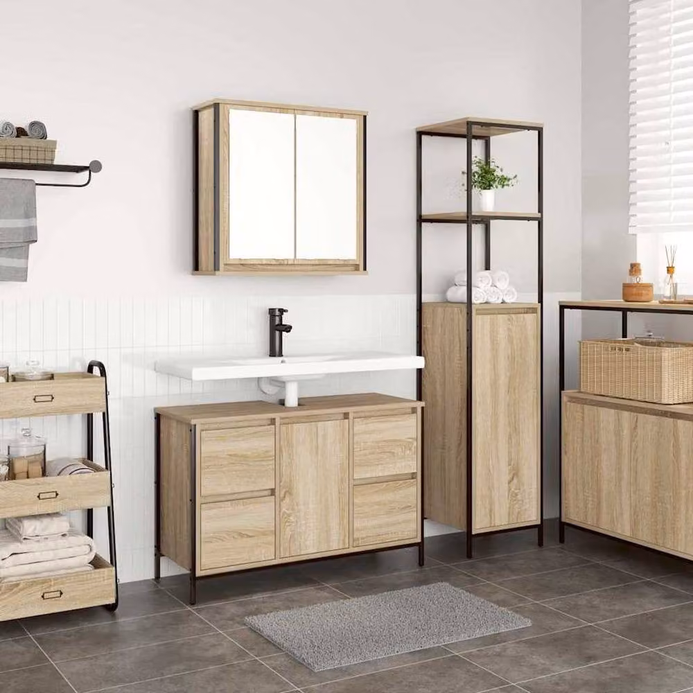 Berkfield Home 2 Piece Sonoma Oak Bathroom Furniture Set in Beige – 2