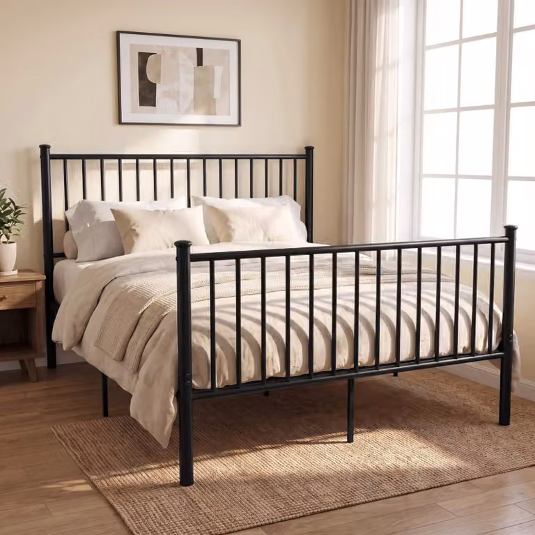 DHS Black Lacquered Metal Bed Frame with High Headboard, W: 100 cm, D: 200 cm, H: 196 cm