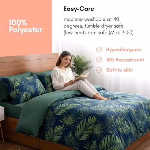Rapport Home Palma Tropical Floral Microfibre Duvet Cover Set in Green and Blue, W/D/H: 200 x 200 cm with 2 Pillowcases 50 x 75 cm – 2