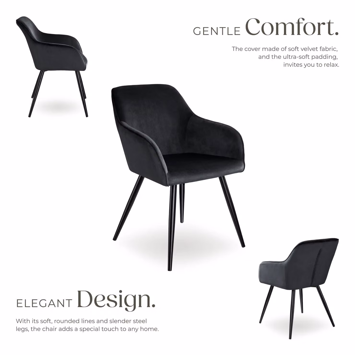 tectake Marilyn Set of 6 Black Velvet Dining Chairs – 3