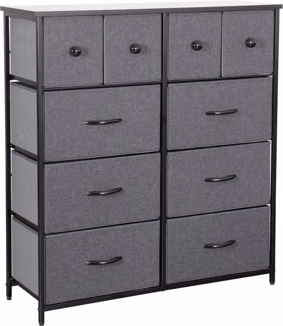 Home Treats Black and Grey 10 Drawer Chest of Drawers with Metal Frame and Fabric Drawers