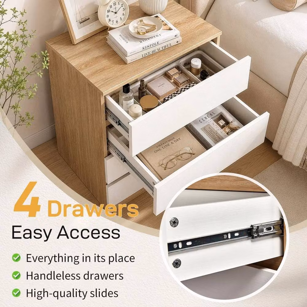 KORVIXA Modern Wood Bedside Chest with 4 Drawers in White and Multicolour, W/D/H: 100 x 100 x 7.5 cm – 3