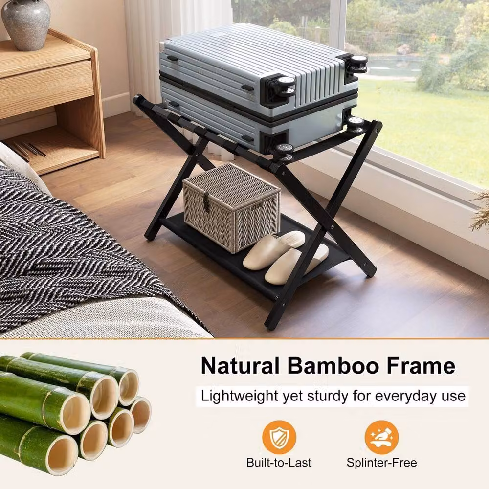 VOGREX 2 Pack Bamboo Suitcase Luggage Stands in Black – 5