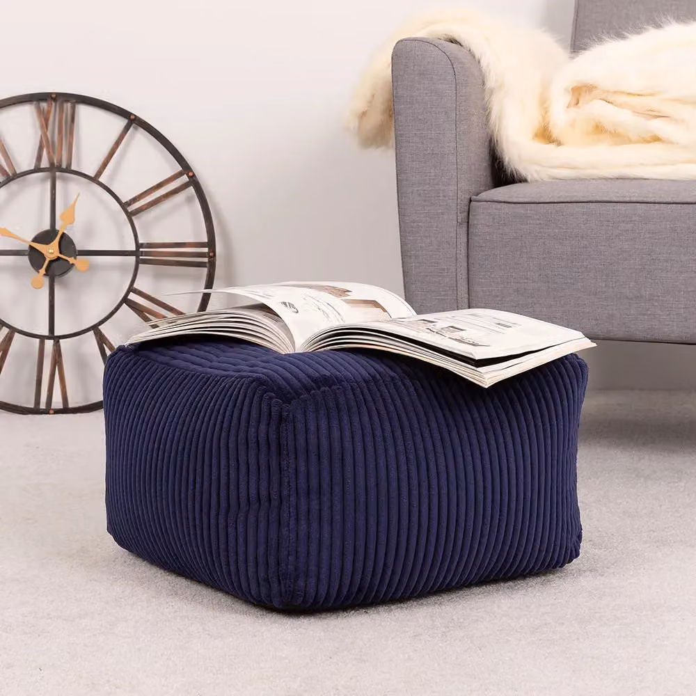 ICON Amara Square Corduroy Bean Bag Footstool in Navy Blue – 3