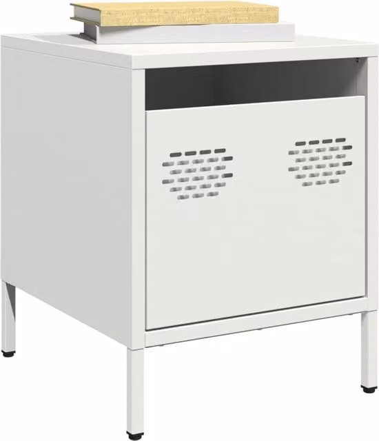 Berkfield Home White Steel Bedside Cabinet W/D/H: 35 x 39 x 43.5 cm