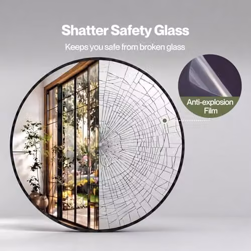 Yezi Round Wall Mirror in Black with Metal Frame and Glass, Diameter: 60 cm – 4