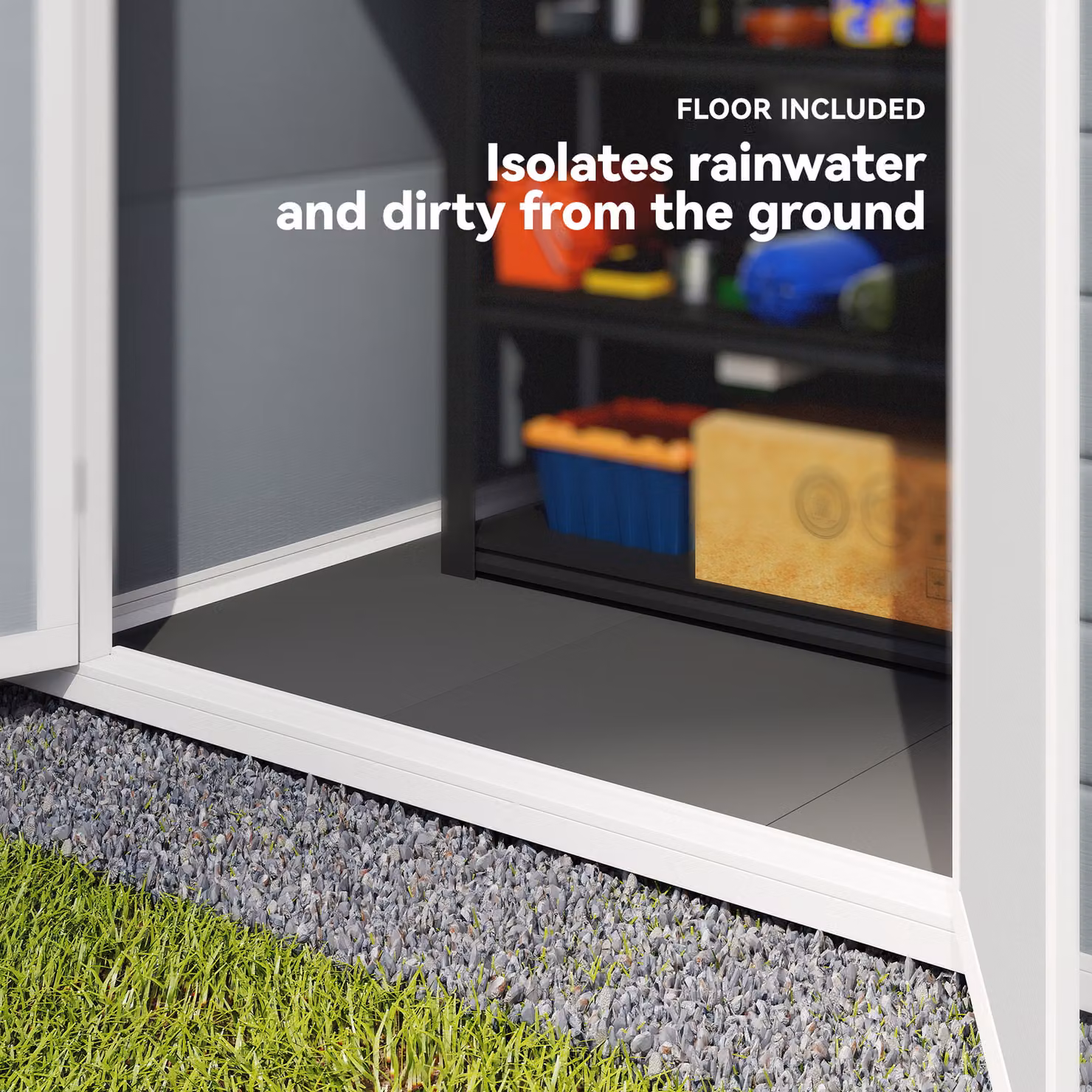 Outsunny Grey Outdoor Storage Shed with Lockable Double Doors and Plastic Roof, W/D/H: 182.88 x 137.16 x 210.0 cm – 7