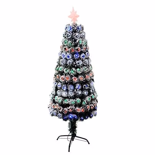 Shatchi Pre-Lit Green Fibre Optic Christmas Tree with Multicolour LEDs, H 120 cm x W 60 cm x D 60 cm – 1